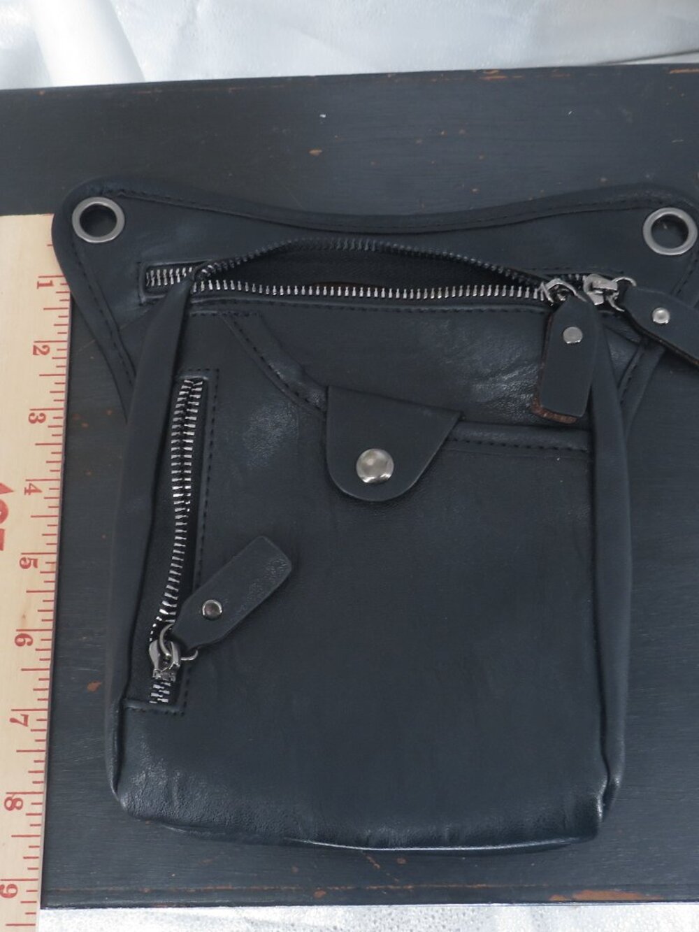 black leather drop leg bag motorcycle tactical thigh waist pack size OS one size